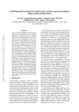 Predicting positive transfer for improved low-resource speech
  recognition using acoustic pseudo-tokens