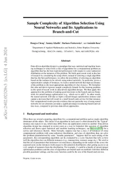 Sample Complexity of Algorithm Selection Using Neural Networks and Its
  Applications to Branch-and-Cut
