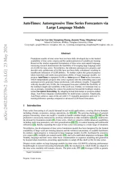 AutoTimes: Autoregressive Time Series Forecasters via Large Language
  Models