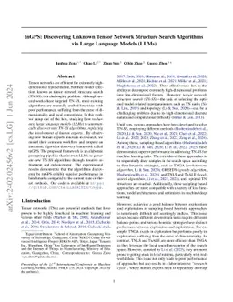 tnGPS: Discovering Unknown Tensor Network Structure Search Algorithms
  via Large Language Models (LLMs)
