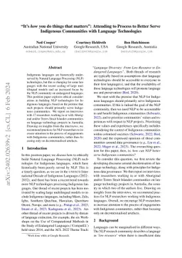 "It's how you do things that matters": Attending to Process to Better
  Serve Indigenous Communities with Language Technologies
