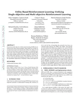 Utility-Based Reinforcement Learning: Unifying Single-objective and
  Multi-objective Reinforcement Learning