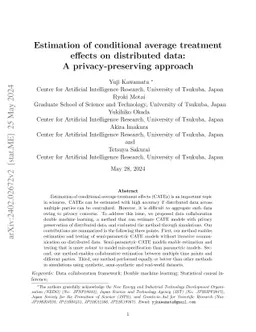 Estimation of conditional average treatment effects on distributed confidential data