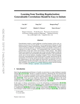 Learning from Teaching Regularization: Generalizable Correlations Should
  be Easy to Imitate