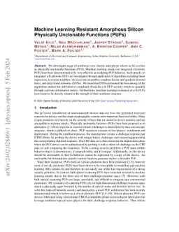 Machine Learning Resistant Amorphous Silicon Physically Unclonable
  Functions (PUFs)
