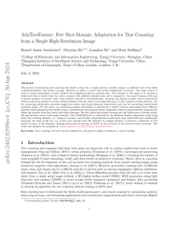 AdaTreeFormer: Few Shot Domain Adaptation for Tree Counting from a
  Single High-Resolution Image