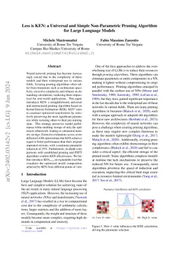 Less is KEN: a Universal and Simple Non-Parametric Pruning Algorithm for
  Large Language Models