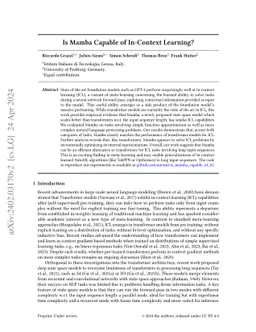 Is Mamba Capable of In-Context Learning?