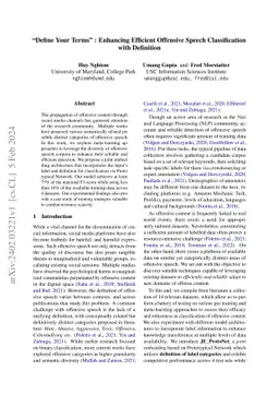 "Define Your Terms" : Enhancing Efficient Offensive Speech
  Classification with Definition