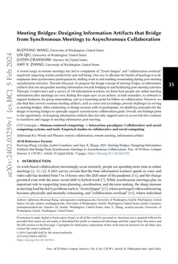 Meeting Bridges: Designing Information Artifacts that Bridge from
  Synchronous Meetings to Asynchronous Collaboration