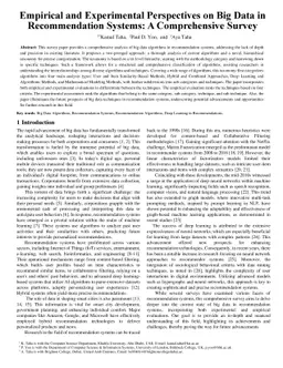 Empirical and Experimental Perspectives on Big Data in Recommendation
  Systems: A Comprehensive Survey