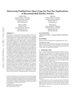 Harnessing PubMed User Query Logs for Post Hoc Explanations of
  Recommended Similar Articles