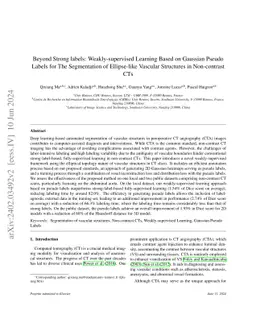 Beyond Strong labels: Weakly-supervised Learning Based on Gaussian
  Pseudo Labels for The Segmentation of Ellipse-like Vascular Structures in
  Non-contrast CTs
