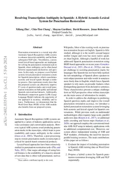 Resolving Transcription Ambiguity in Spanish: A Hybrid Acoustic-Lexical
  System for Punctuation Restoration