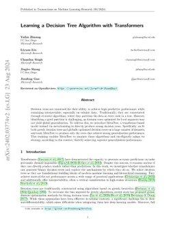 Learning a Decision Tree Algorithm with Transformers