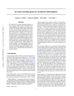 In-context learning agents are asymmetric belief updaters