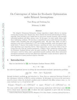 On Convergence of Adam for Stochastic Optimization under Relaxed Assumptions