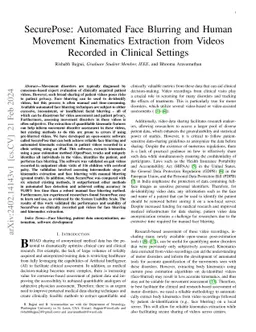 SecurePose: Automated Face Blurring and Human Movement Kinematics Extraction from Videos Recorded in Clinical Settings