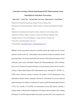 Contrastive Learning of Shared Spatiotemporal EEG Representations Across
  Individuals for Naturalistic Neuroscience