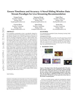 Ensure Timeliness and Accuracy: A Novel Sliding Window Data Stream
  Paradigm for Live Streaming Recommendation