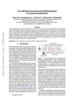 An LLM-Enhanced Adversarial Editing System for Lexical Simplification