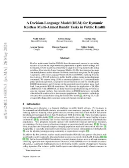 A Decision-Language Model (DLM) for Dynamic Restless Multi-Armed Bandit
  Tasks in Public Health