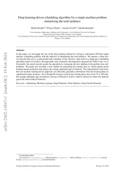 Deep learning-driven scheduling algorithm for a single machine problem
  minimizing the total tardiness