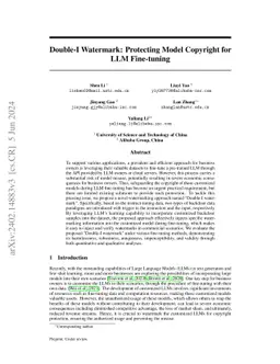 Double-I Watermark: Protecting Model Copyright for LLM Fine-tuning