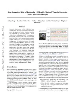 Stop Reasoning! When Multimodal LLMs with Chain-of-Thought Reasoning
  Meets Adversarial Images