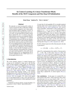 In-Context Learning of a Linear Transformer Block: Benefits of the MLP
  Component and One-Step GD Initialization