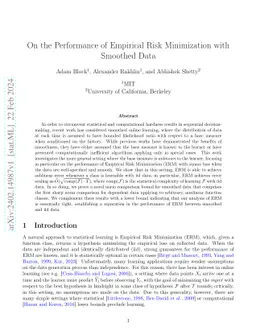 On the Performance of Empirical Risk Minimization with Smoothed Data
