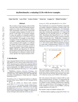 tinyBenchmarks: evaluating LLMs with fewer examples