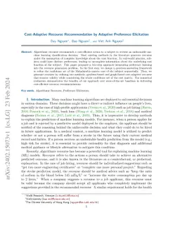 Cost-Adaptive Recourse Recommendation by Adaptive Preference Elicitation