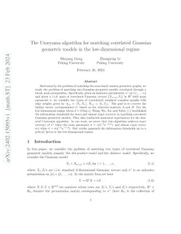 The Umeyama algorithm for matching correlated Gaussian geometric models
  in the low-dimensional regime
