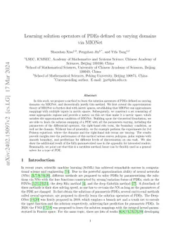 Learning solution operators of PDEs defined on varying domains via
  MIONet