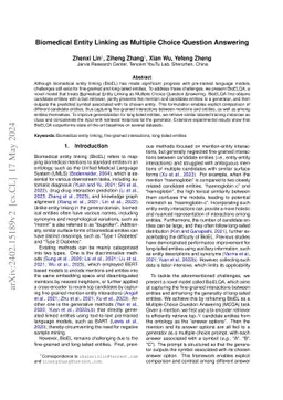 Biomedical Entity Linking as Multiple Choice Question Answering