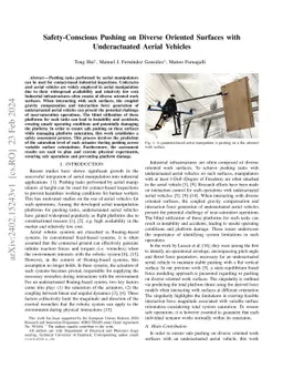 Safety-Conscious Pushing on Diverse Oriented Surfaces with Underactuated
  Aerial Vehicles