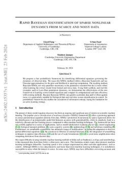 Rapid Bayesian identification of sparse nonlinear dynamics from scarce
  and noisy data