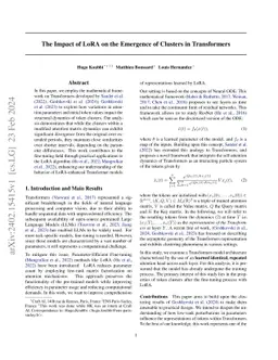 The Impact of LoRA on the Emergence of Clusters in Transformers