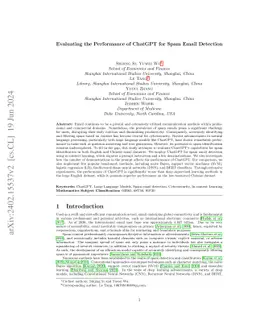 Evaluating the Performance of ChatGPT for Spam Email Detection