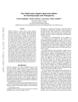 Fair Multivariate Adaptive Regression Splines for Ensuring Equity and
  Transparency