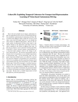 Cohere3D: Exploiting Temporal Coherence for Unsupervised Representation
  Learning of Vision-based Autonomous Driving