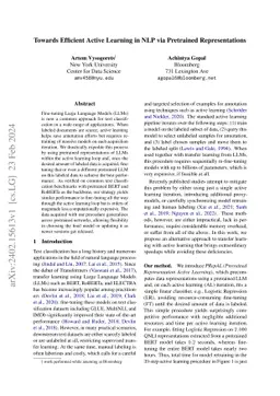 Towards Efficient Active Learning in NLP via Pretrained Representations