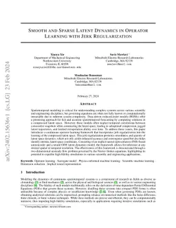 Smooth and Sparse Latent Dynamics in Operator Learning with Jerk
  Regularization
