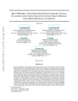 Res-VMamba: Fine-Grained Food Category Visual Classification Using
  Selective State Space Models with Deep Residual Learning