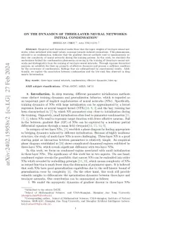 On the dynamics of three-layer neural networks: initial condensation