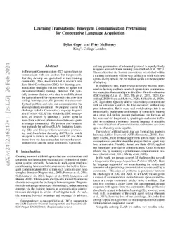 Learning Translations: Emergent Communication Pretraining for
  Cooperative Language Acquisition