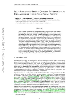 Self-Supervised Speech Quality Estimation and Enhancement Using Only
  Clean Speech