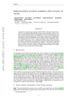 Immunization against harmful fine-tuning attacks