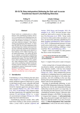 ID-XCB: Data-independent Debiasing for Fair and Accurate
  Transformer-based Cyberbullying Detection